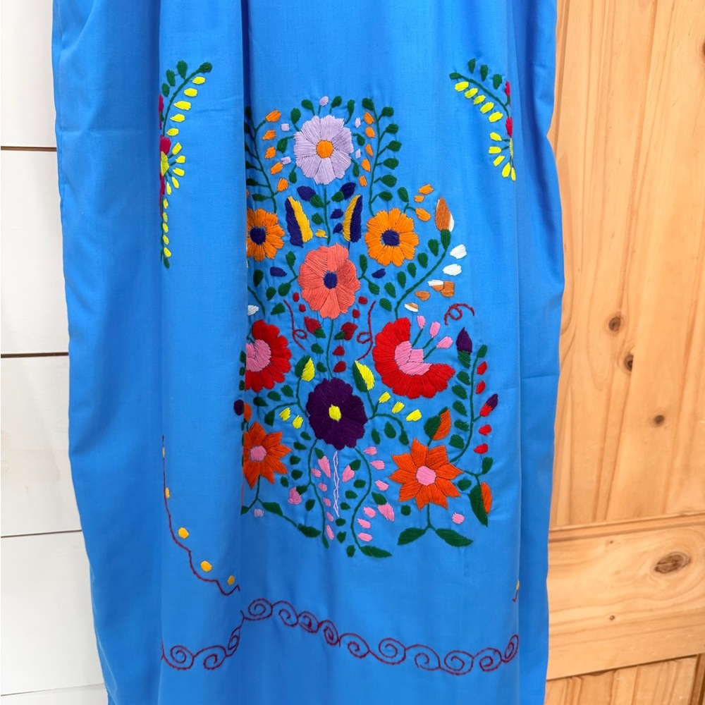 Mexican Embroidered Blue Dress - Picture 3 of 4